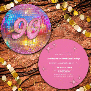 90e Verjaardagsfeest Goud Roze Glitter Disco Bal Kaart