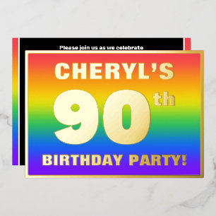 90e verjaardagsfeest: leuk, kleurrijk regenboogpat folie uitnodiging
