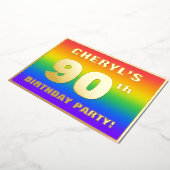 90e verjaardagsfeest: leuk, kleurrijk regenboogpat folie uitnodiging (Gedraaid)