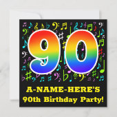 90e verjaardagsfeest: leuke muzieksymbolen, regenb kaart (Voorkant)