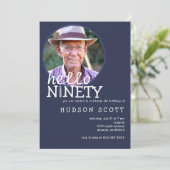 90e Verjaardagsfeest Mannen Foto Negentig Navy Blu Kaart (Staand voorkant)