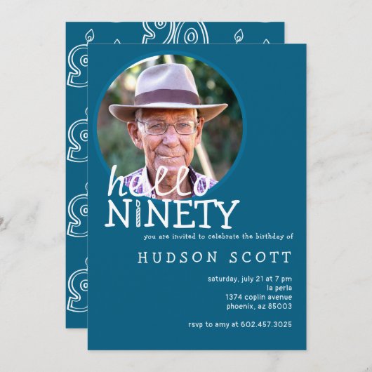 90e verjaardagsfeest Mannen foto Negentig Ocean Bl Kaart (Voorkant / Achterkant)