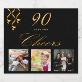 90e verjaardagsfeest op maat foto zwarte goudvorme sparkling wijnetiket (Enkel label)