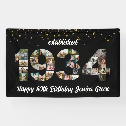 90e verjaardagsfeest Photo Collage Opgericht 1934 Spandoek (Horizontaal)