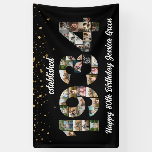 90e verjaardagsfeest Photo Collage Opgericht 1934 Spandoek (Verticaal)