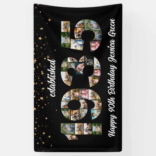 90e verjaardagsfeest Photo Collage Opgericht 1935 Spandoek (Verticaal)