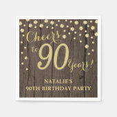 90e verjaardagsfeest rustiek hout en gouden diaman servet (Voorkant)