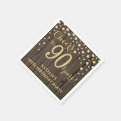 90e verjaardagsfeest rustiek hout en gouden diaman servet (Hoek)
