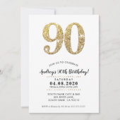 90E VERJAARDAGSFEEST UITNODIGEN moderne gouden gli Kaart (Voorkant)