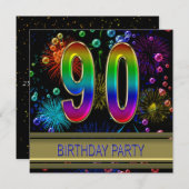 90e verjaardagsfeest Uitnodiging met bubbels (Voorkant / Achterkant)