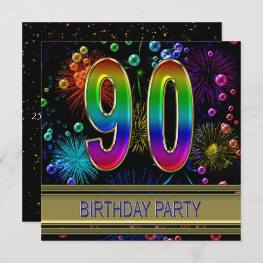 90e verjaardagsfeest Uitnodiging met bubbels (Voorkant / Achterkant)