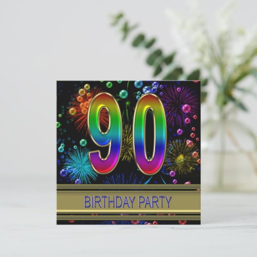 90e verjaardagsfeest Uitnodiging met bubbels (Staand voorkant)