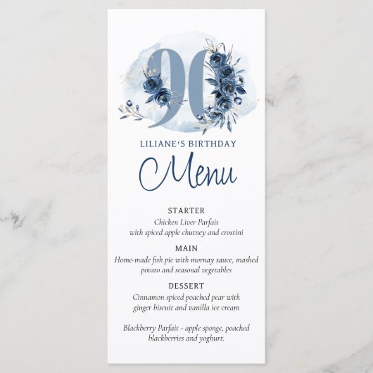 90e verjaardagsfeest volledig bewerkbaar plat menu (Voorkant)