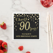90e Verjaardagsfeest Zwarte en Gouden Diamanten Se Servet (Insitu)
