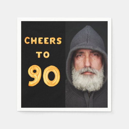 90e verjaardagsfeest zwarte gouddeken foto foto's servet (Voorkant)