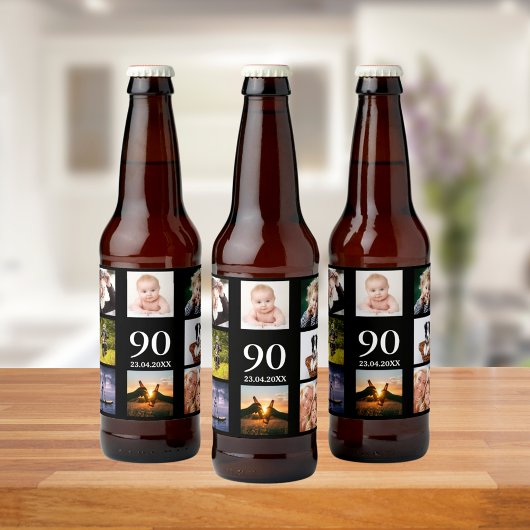 90e verjaardagsfeestje foto collage man zwarte bier etiket
