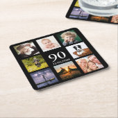 90e verjaardagsfeestje foto collage man zwarte kartonnen onderzetters (Schuin)