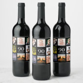 90e verjaardagsfeestje foto collage man zwarte wijn etiket (Flessen)