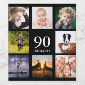 90e verjaardagsfeestje foto collage man zwarte wijn etiket (Enkel label)