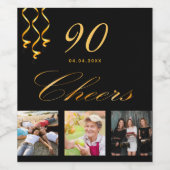 90e verjaardagsfeestje foto zwart gouden bedrieger wijn etiket (Enkel label)