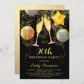 90e verjaardagsfeestje Goud Zwart Glitter Confetti Kaart (Voorkant / Achterkant)