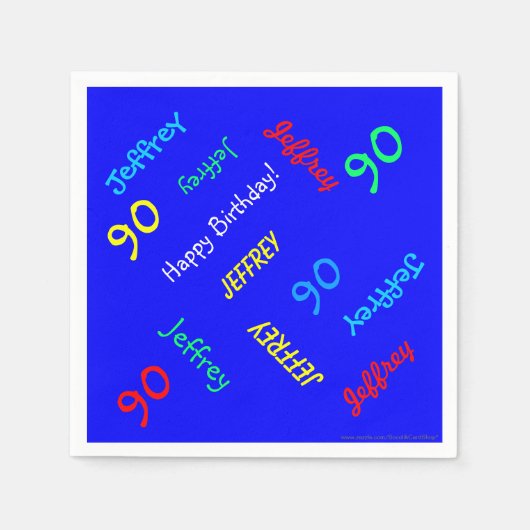90e verjaardagsfeestje Herhaal naam Royal Blue Pap Servetten (Voorkant)