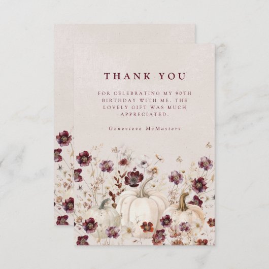 90e verjaardagsfeestje pompoen Wildflower Custom Bedankkaart