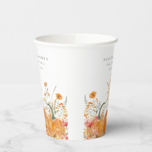 90e verjaardagsfeestje pompoen Wildflower Custom Papieren Bekers (Links)