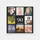 90e verjaardagsfeestje zwarte foto collage mannen  servet (Voorkant)