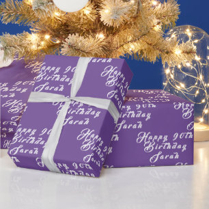 90e Verjaardagsfeestnaam Paarse Patroon Cadeaupapier