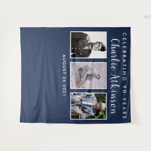 90e verjaardagsfotocollage backdrop banner wandkleed (Voorkant (horizontaal))