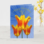 90e verjaardagskaart, tulpen vol zon kaart (Gele Bloem)