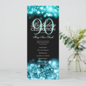 90e Verjaardagsprogramma Glam Lights Blauwgroen Me Programmakaart (Staand voorkant)
