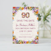 90e Verjaardagstuinfeest – Elegante Bloemen Save The Date (Staand voorkant)