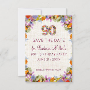90e Verjaardagstuinfeest – Elegante Bloemen Save The Date