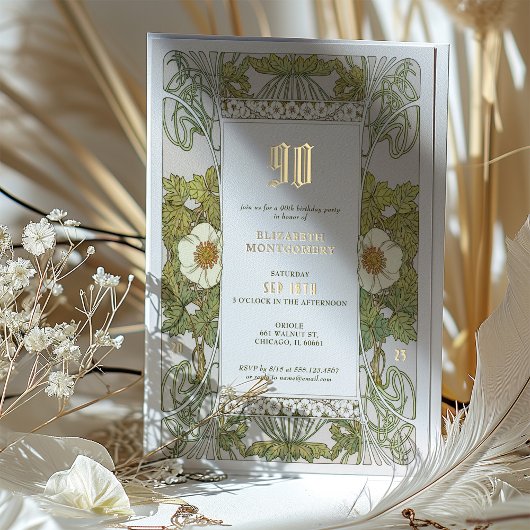 90e verjaardagsuitnodiging Art Nouveau door Mucha Folie Uitnodiging