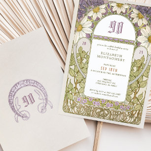 90e verjaardagsuitnodiging Art Nouveau madeliefjes Kaart