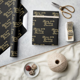 90e verpartij naam zwart modern patroon cadeaupapier