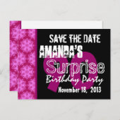 90e Verrassing Verjaardag Party Roze Patroon Sjabl Uitnodiging Briefkaart (Voorkant / Achterkant)