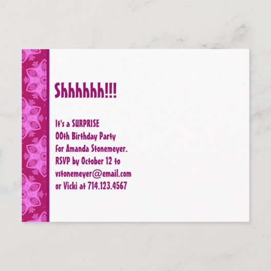 90e Verrassing Verjaardag Party Roze Patroon Sjabl Uitnodiging Briefkaart (Achterkant)