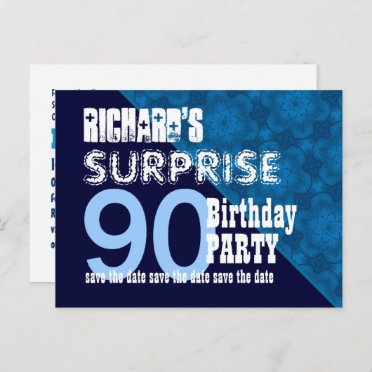 90e Verrassing Verjaardag Save the Date Diagonal V Aankondigingskaart (Voorkant / Achterkant)