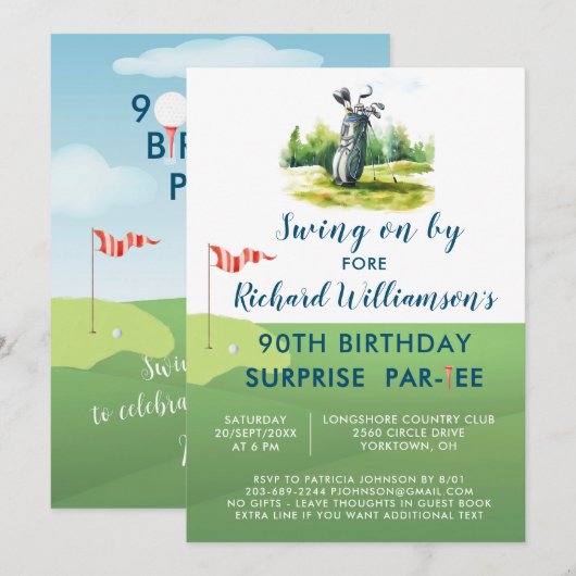 90e Verrassingsfeest Mannen golfthema Kaart (Voorkant / Achterkant)