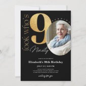 90e zwarte gouduitnodiging met foto kaart (Voorkant)