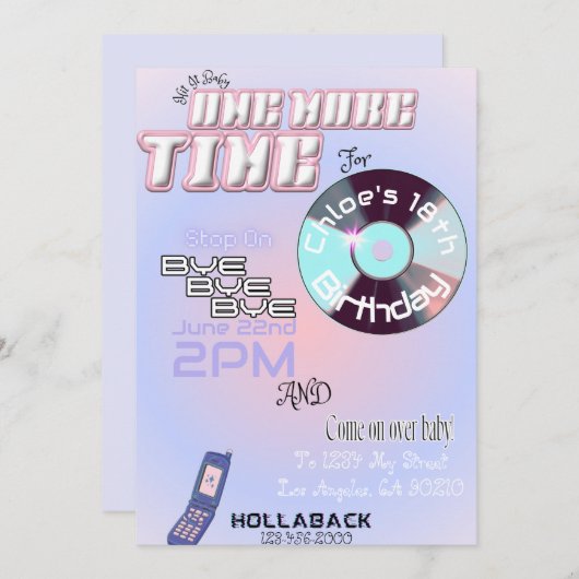 90s/2k Pop Verjaardagsuitnodiging Kaart (Voorkant / Achterkant)