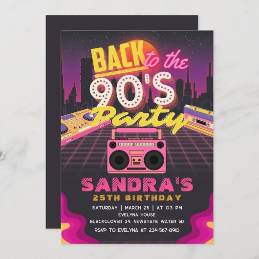 90s & 80s Ideeën Verjaardagsfeestuitnodiging Kaart (Voorkant / Achterkant)