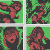 90s Anime Meisjes in Groene Esthetiek Sticker (Voorkant)