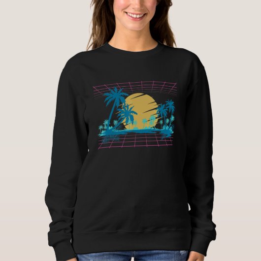 90s Art Vaporwave Beach Palm Trees Sunset Tropical Trui (Voorkant)