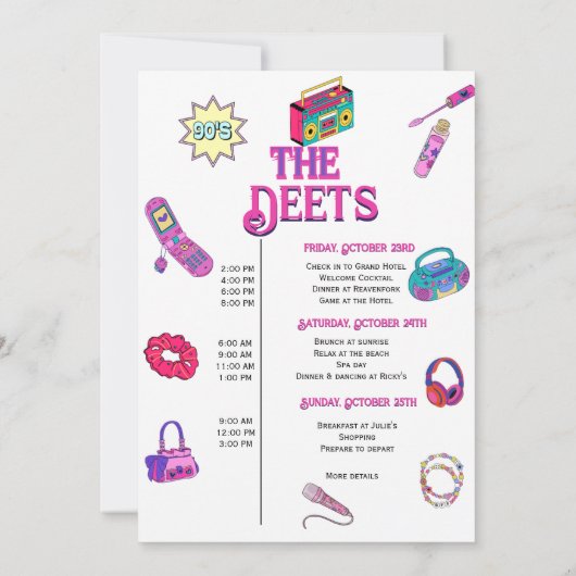 90's baby Bachelorette feest & weekendroute Kaart (Achterkant)