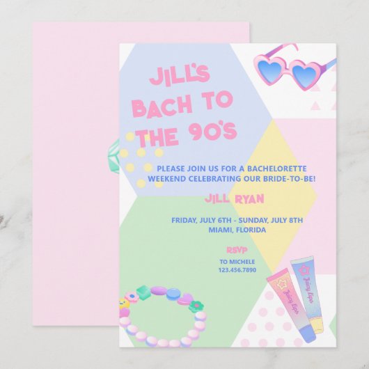 90's Bachelorette Party Invitation Kaart (Voorkant / Achterkant)