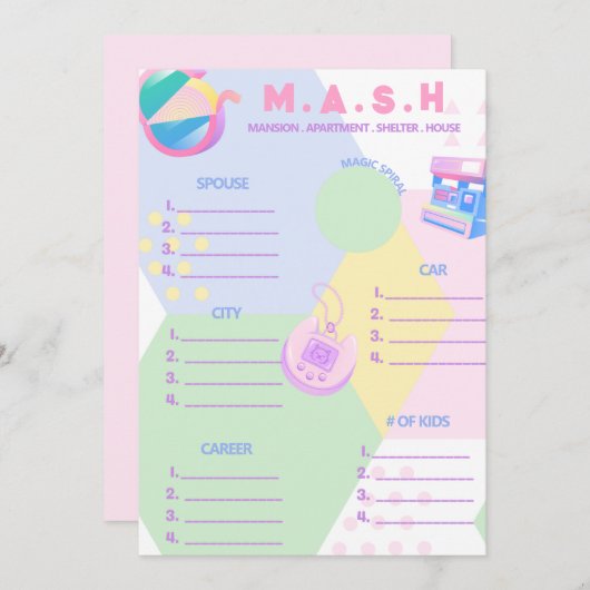 90's Bachelorette Party MASH Sjabloon Kaart (Voorkant / Achterkant)